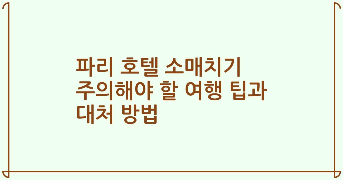 파리 호텔 소매치기 주의해야 할 여행 팁과 대처 방법