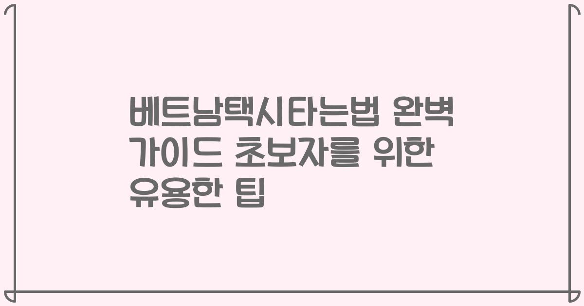 베트남택시타는법 완벽 가이드 초보자를 위한 유용한 팁