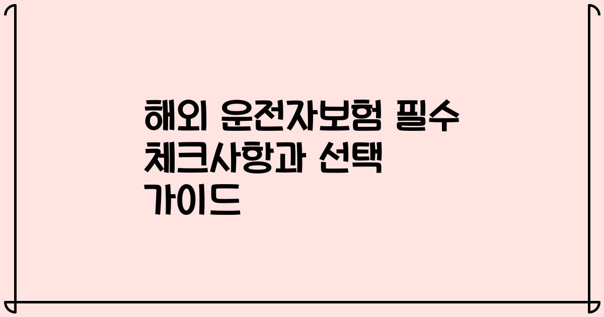 해외 운전자보험 필수 체크사항과 선택 가이드